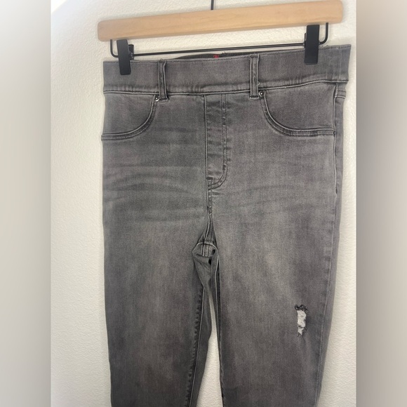 Spanx Pull On Stretch Skinny Raw Hem Jeans Vintage Gray Medium - Picture 3 of 11